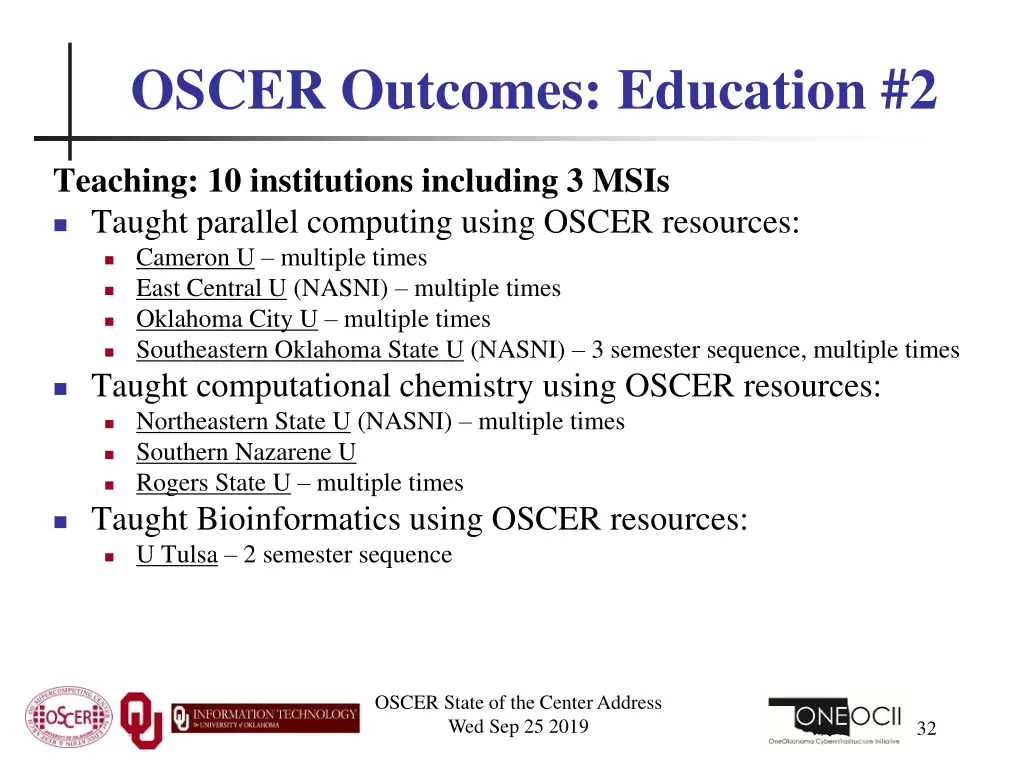 oscer outcomes education 2