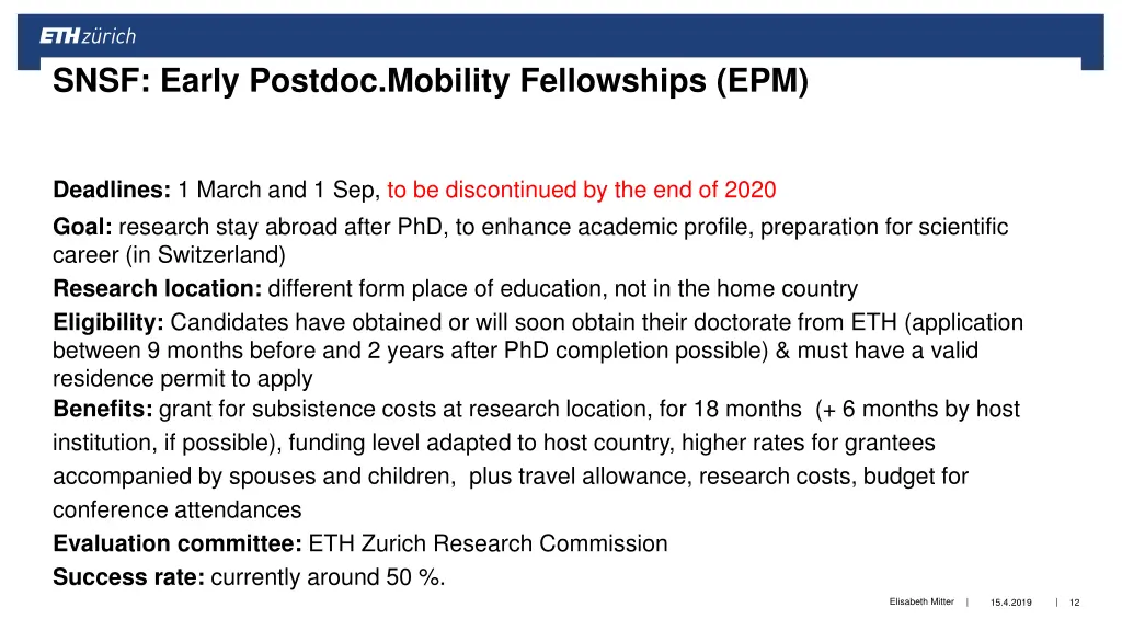 snsf early postdoc mobility fellowships epm