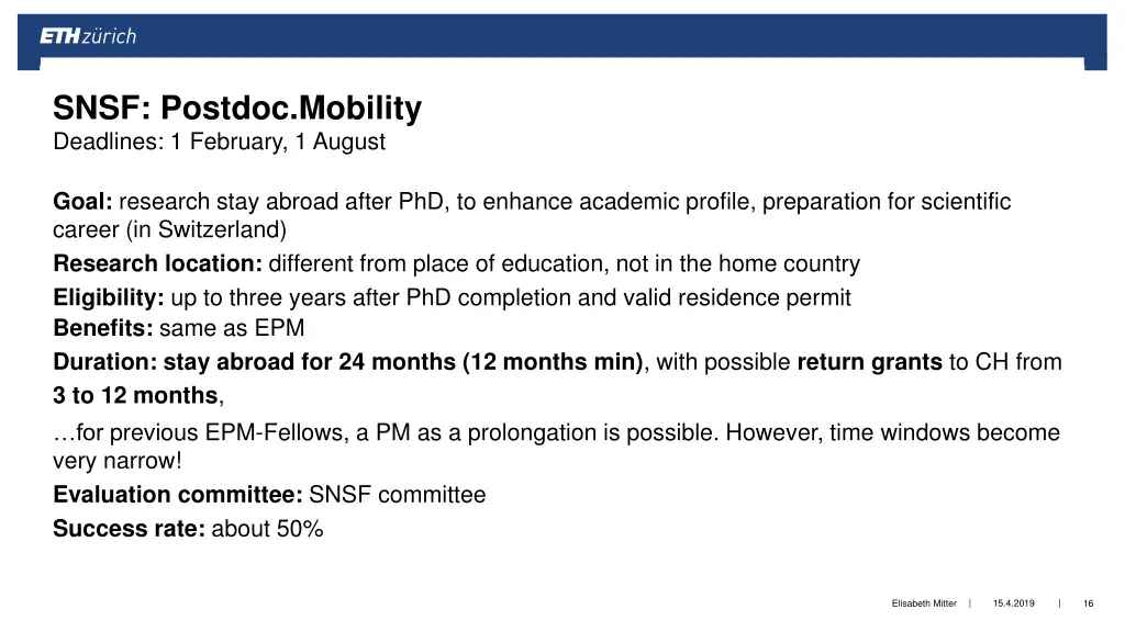 snsf postdoc mobility deadlines 1 february