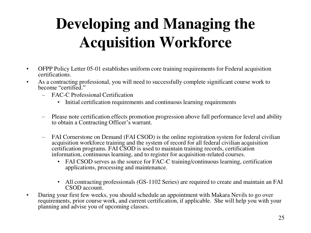 developing and managing the acquisition workforce