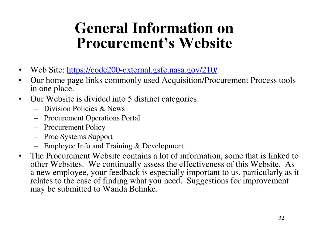 general information on procurement s website