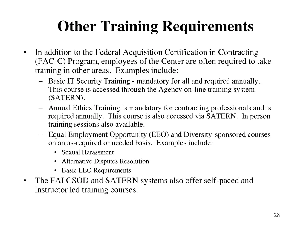 other training requirements