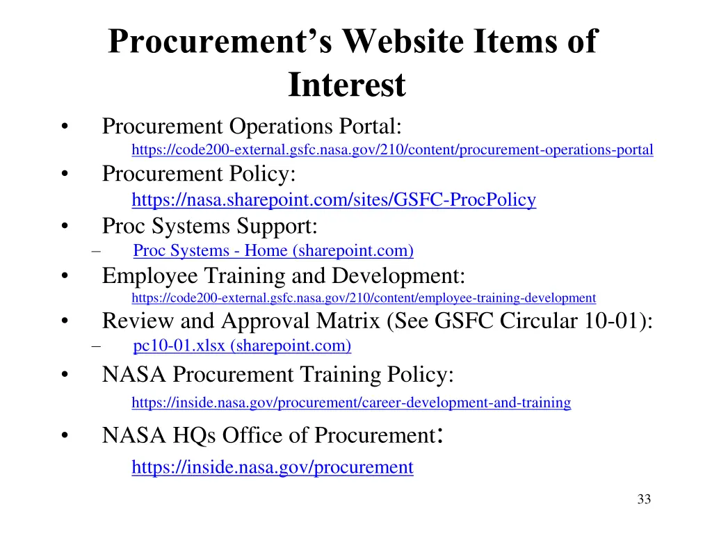 procurement s website items of interest