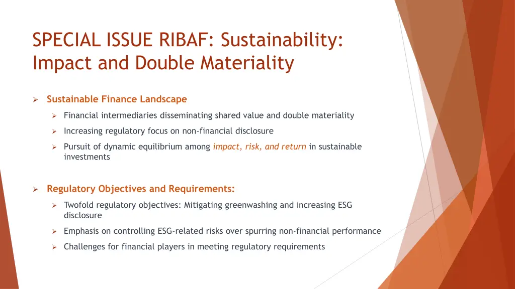 special issue ribaf sustainability impact