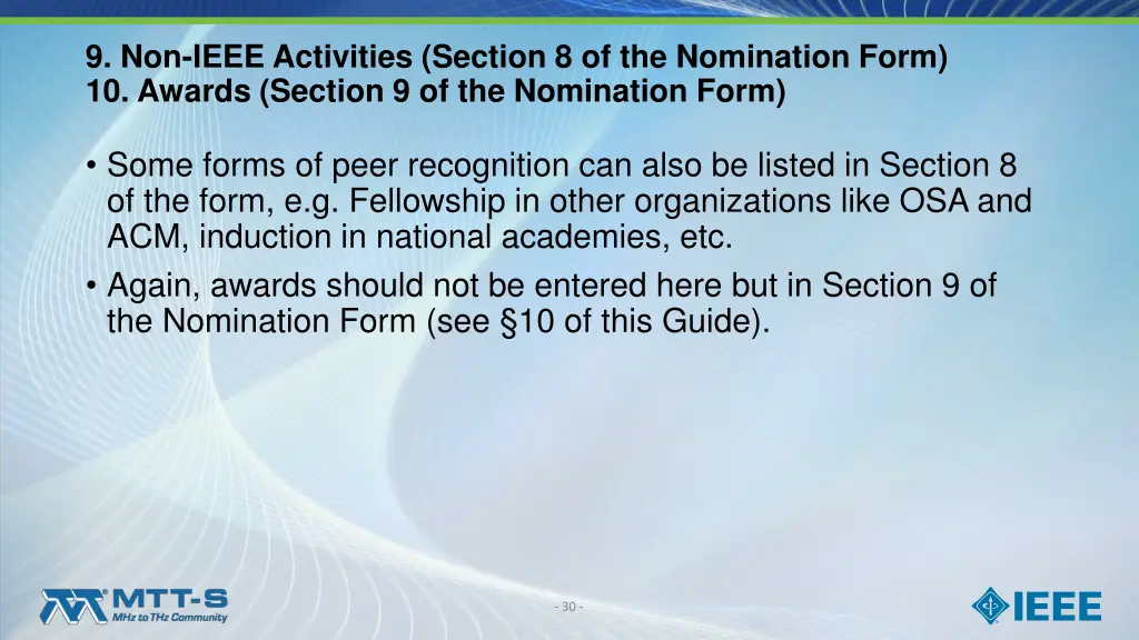 9 non ieee activities section 8 of the nomination