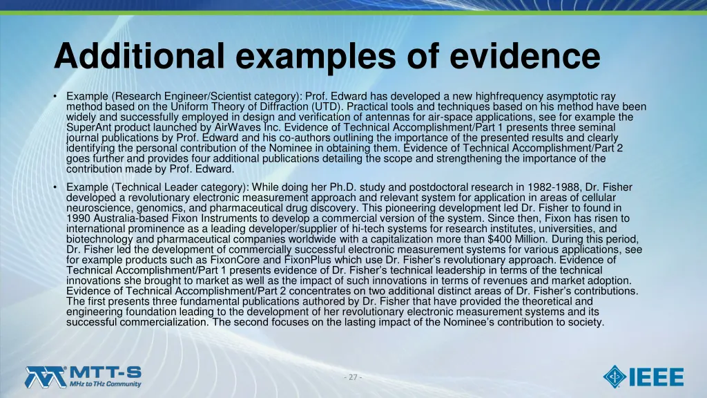 additional examples of evidence