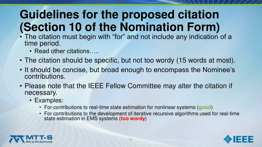 guidelines for the proposed citation section