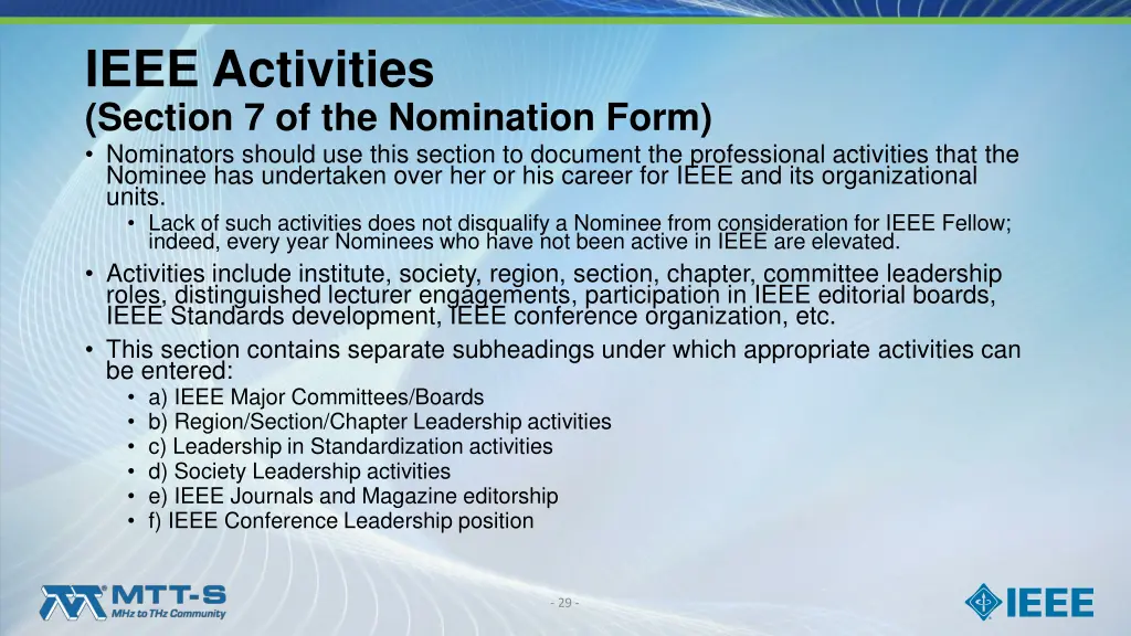 ieee activities section 7 of the nomination form