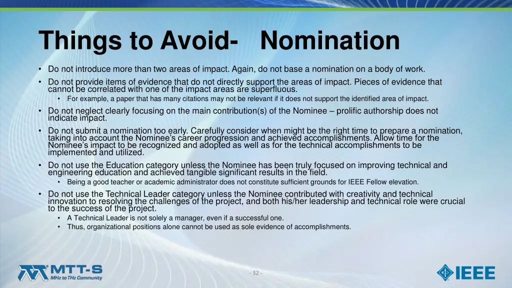 things to avoid nomination