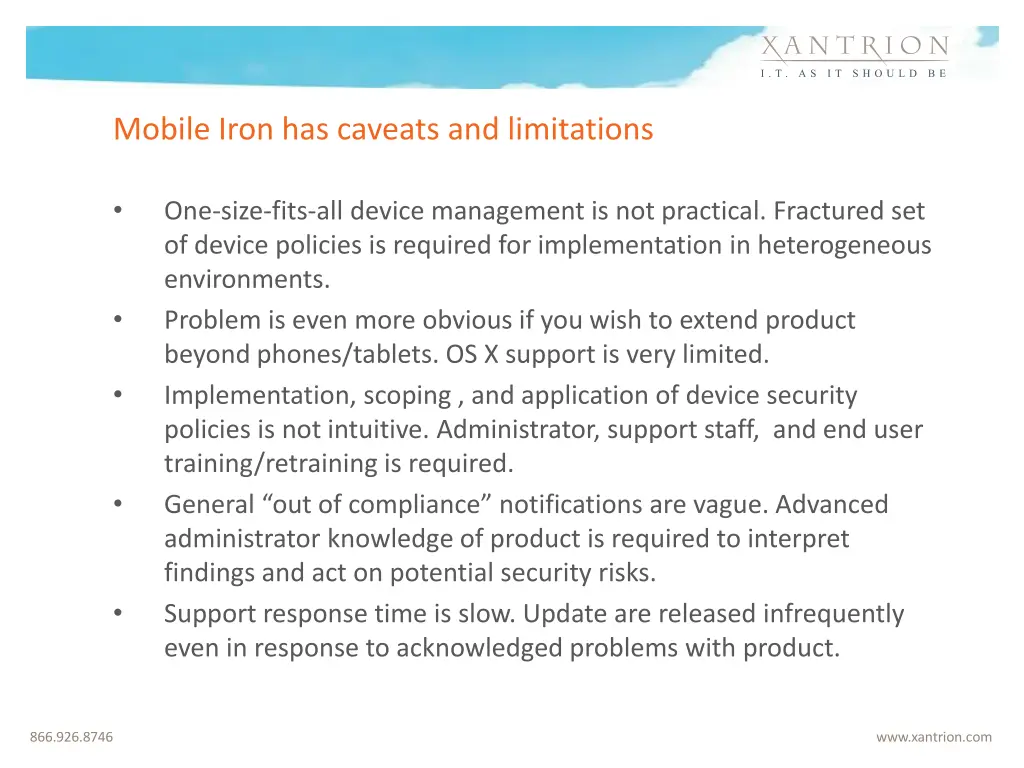 mobile iron has caveats and limitations