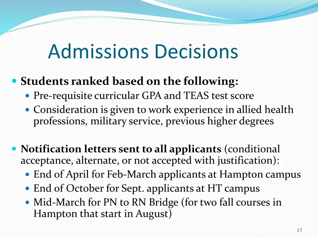 admissions decisions