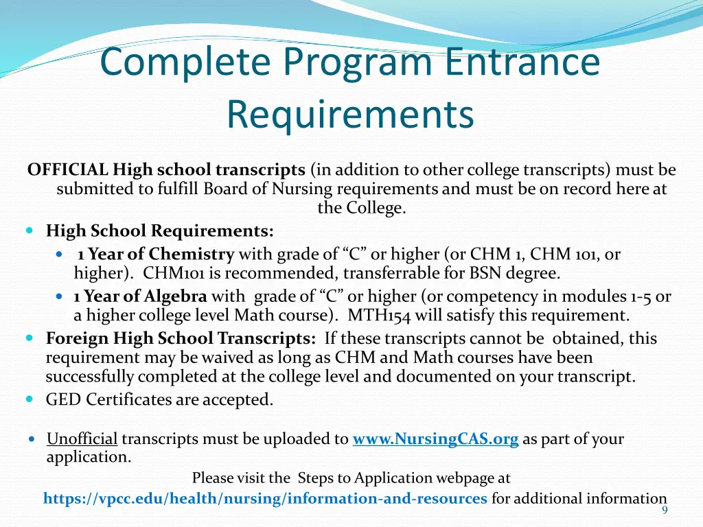 complete program entrance requirements