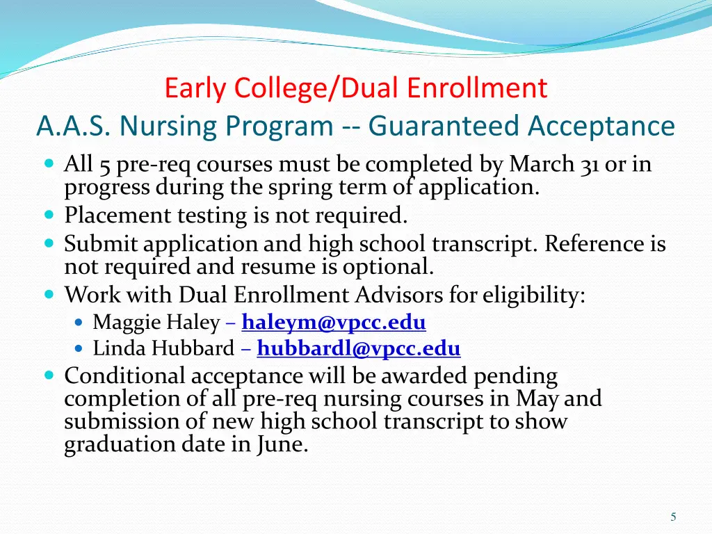 early college dual enrollment a a s nursing