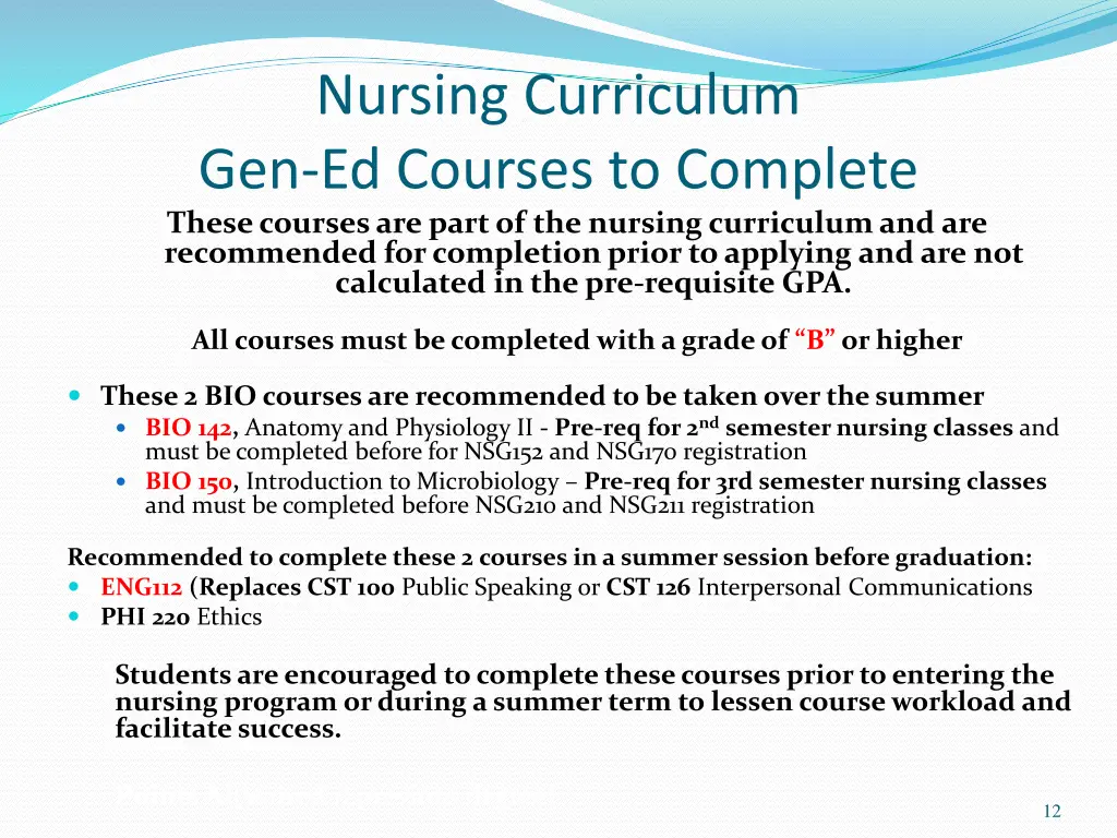 nursing curriculum gen ed courses to complete