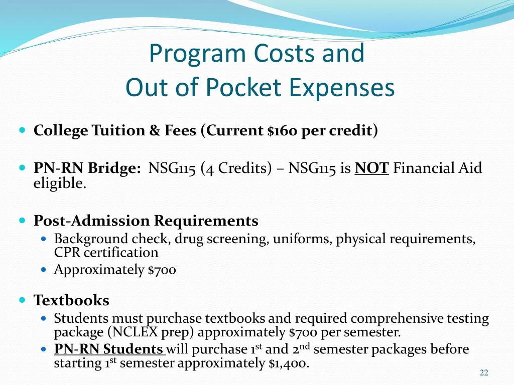 program costs and out of pocket expenses