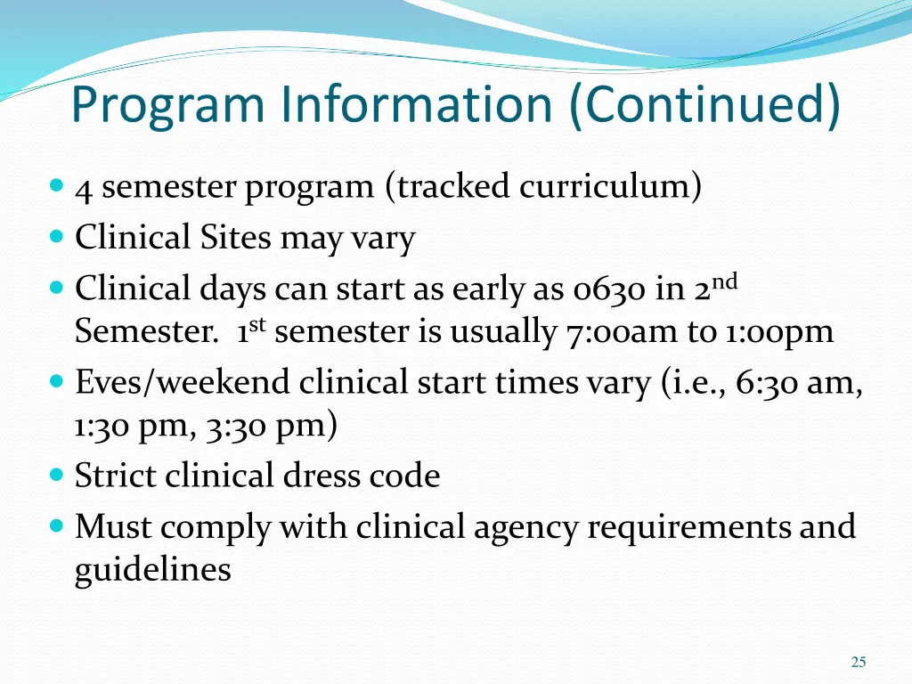 program information continued