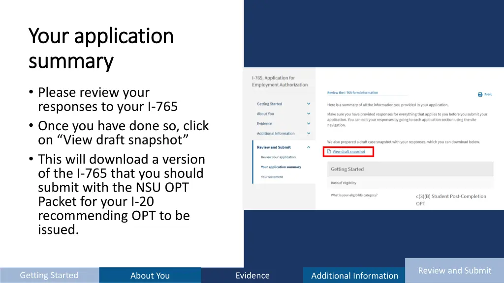 your application your application summary summary