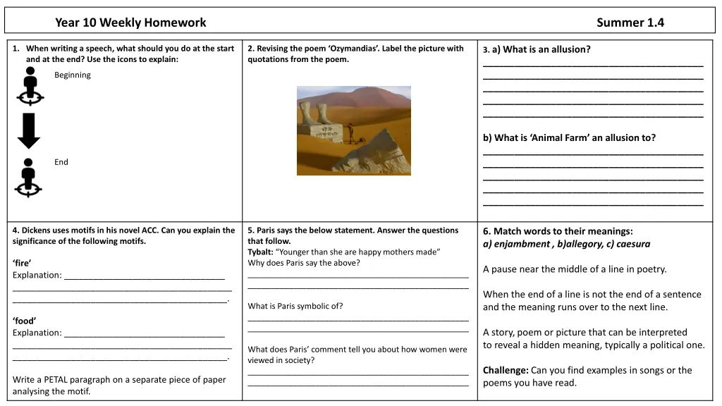 year 10 weekly homework