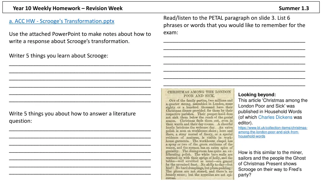 year 10 weekly homework revision week