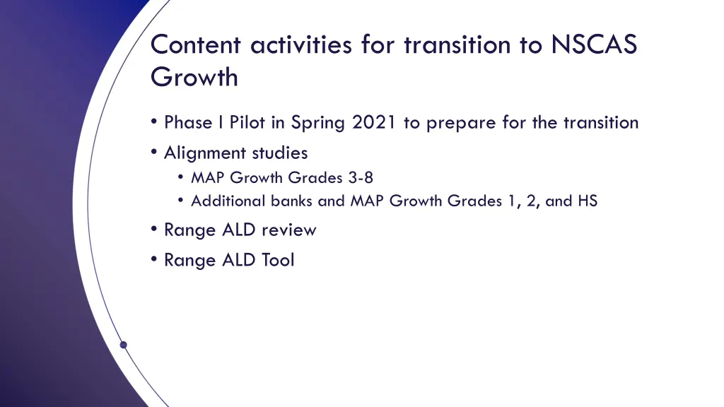 content activities for transition to nscas growth