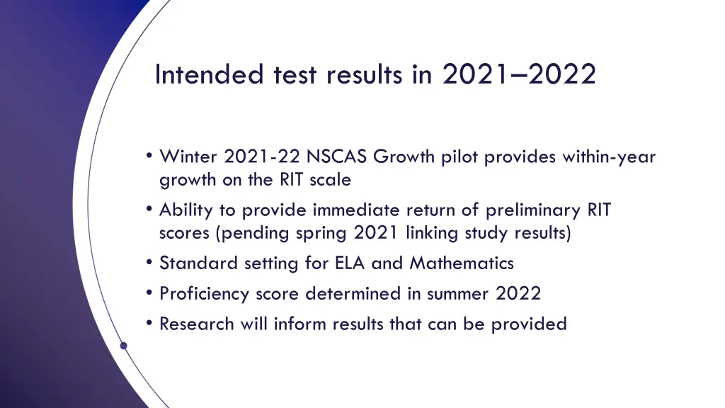 intended test results in 2021 2022