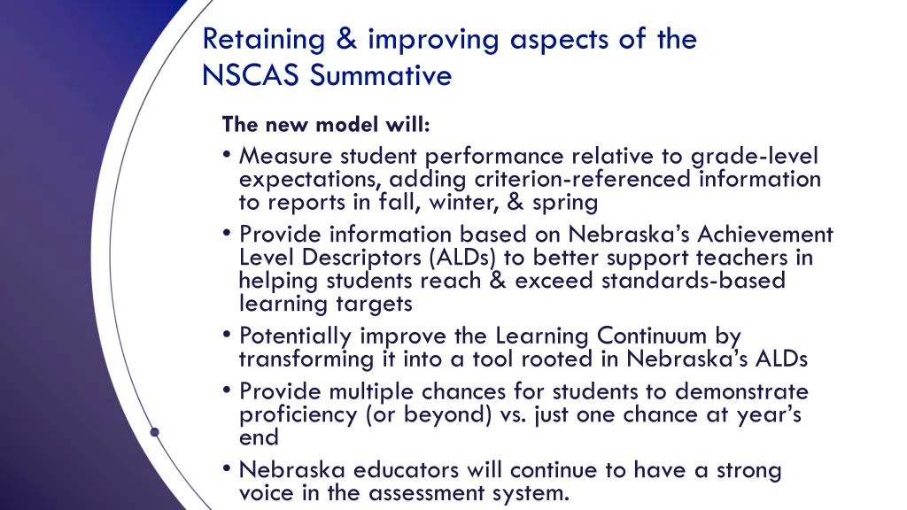 retaining improving aspects of the nscas summative