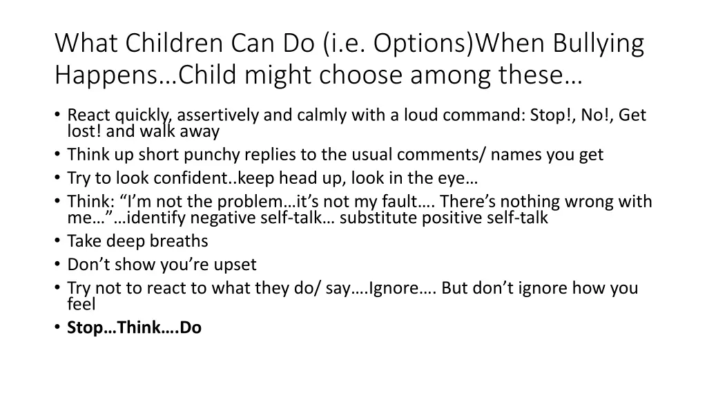 what children can do i e options when bullying