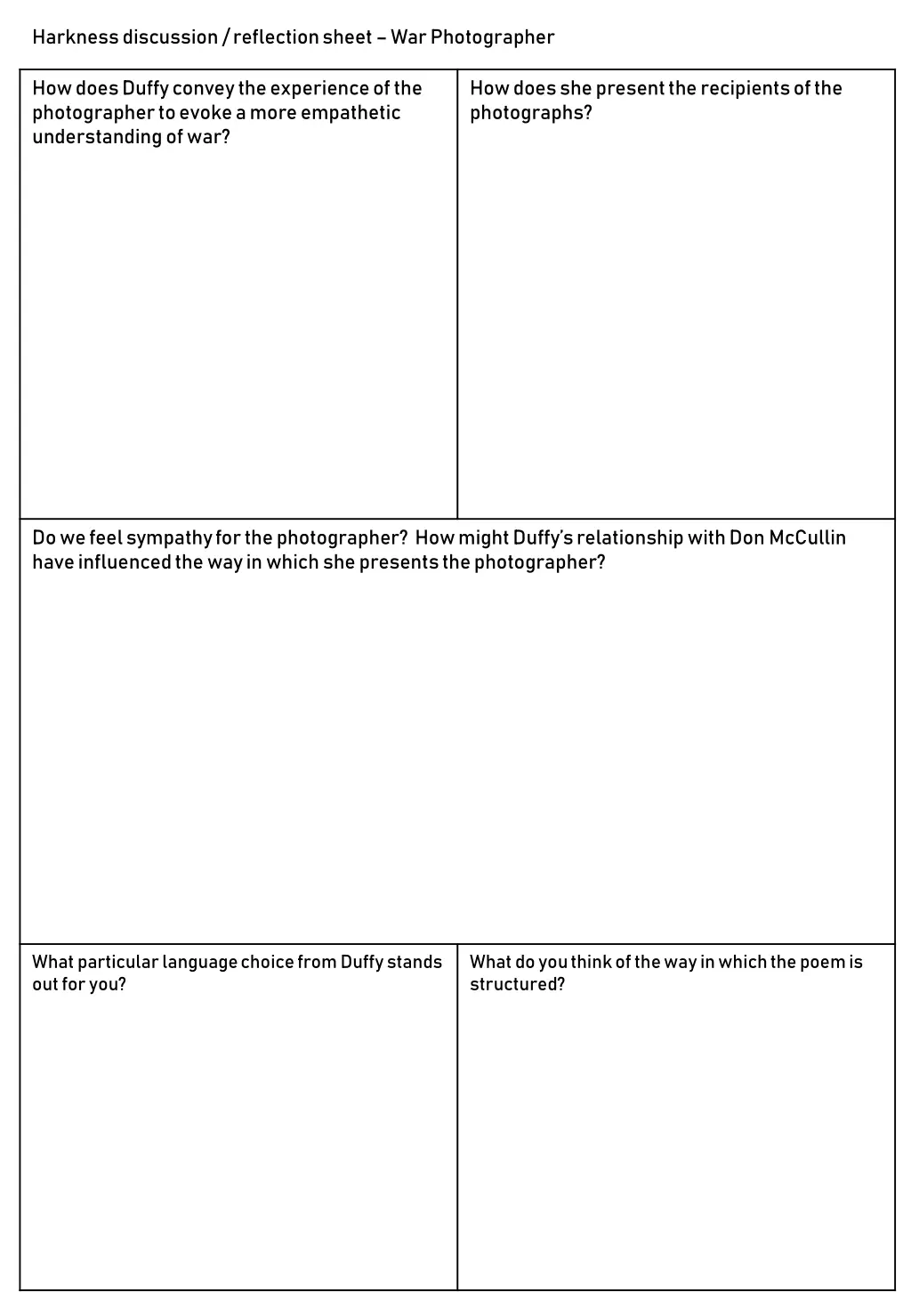 harkness discussion reflection sheet