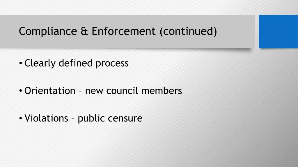 compliance enforcement continued