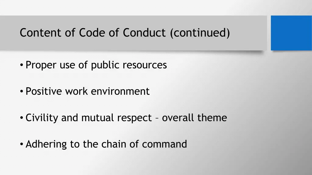 content of code of conduct continued 1