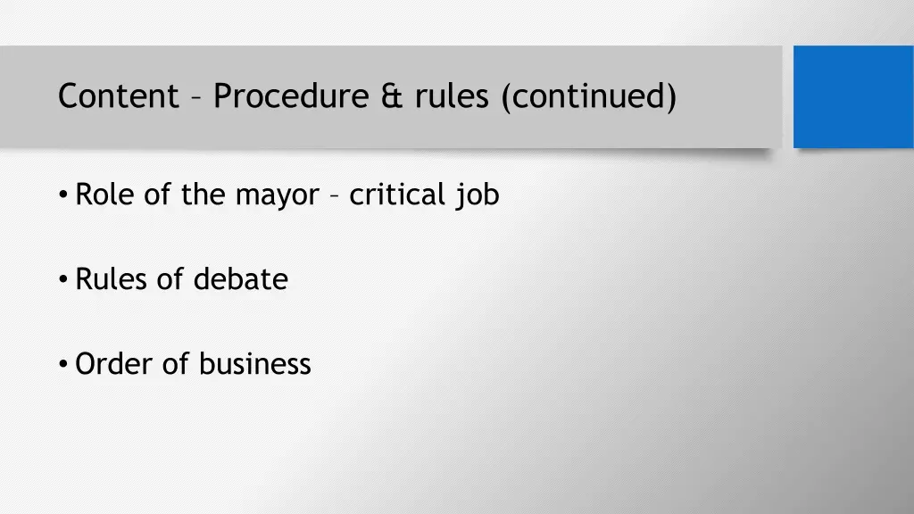 content procedure rules continued