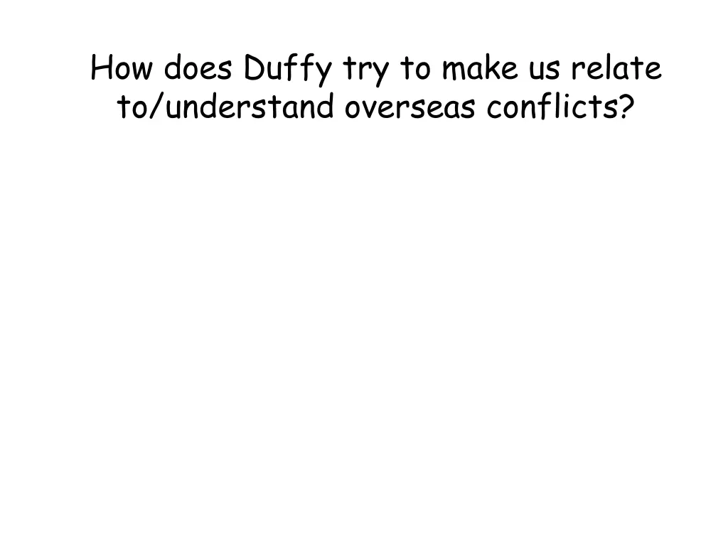 how does duffy try to make us relate