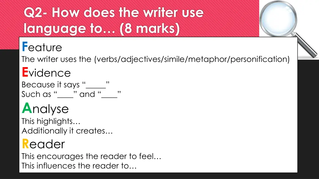 q2 how does the writer use language to 8 marks