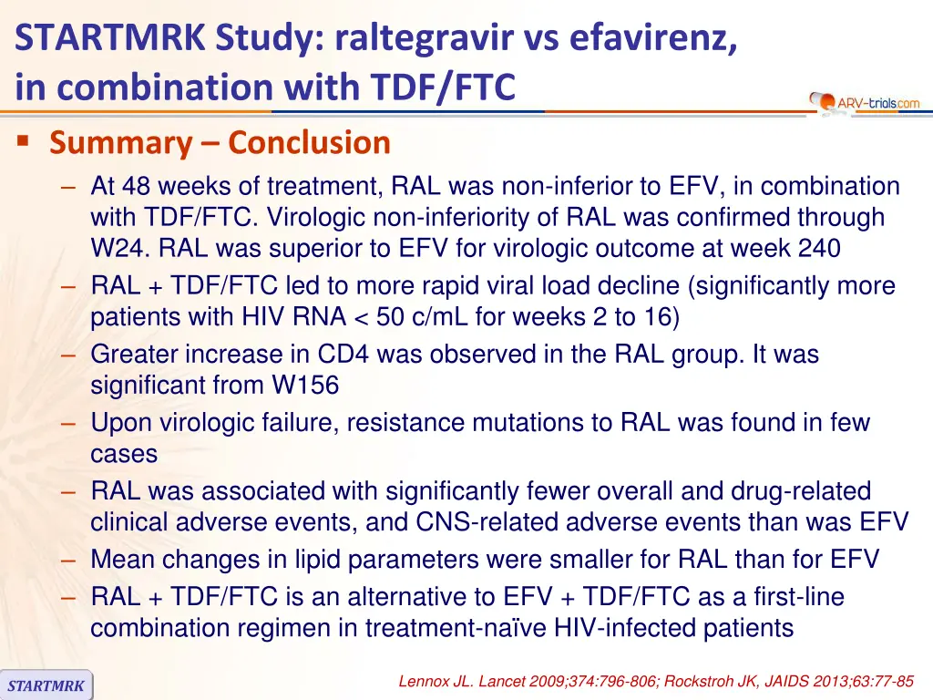 startmrk study raltegravir vs efavirenz 10