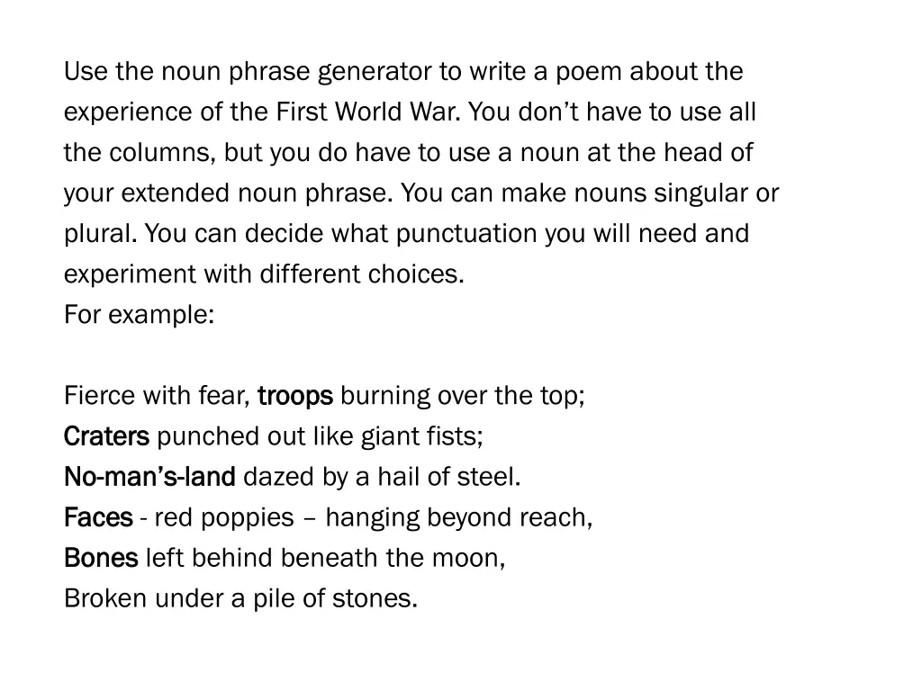 use the noun phrase generator to write a poem