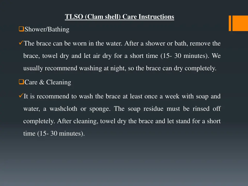 tlso clam shell care instructions