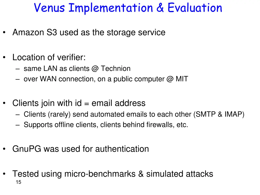 venus implementation evaluation