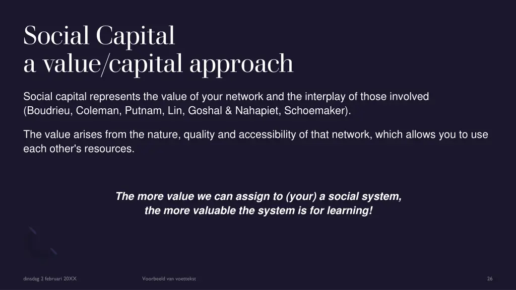 social capital a value capital approach