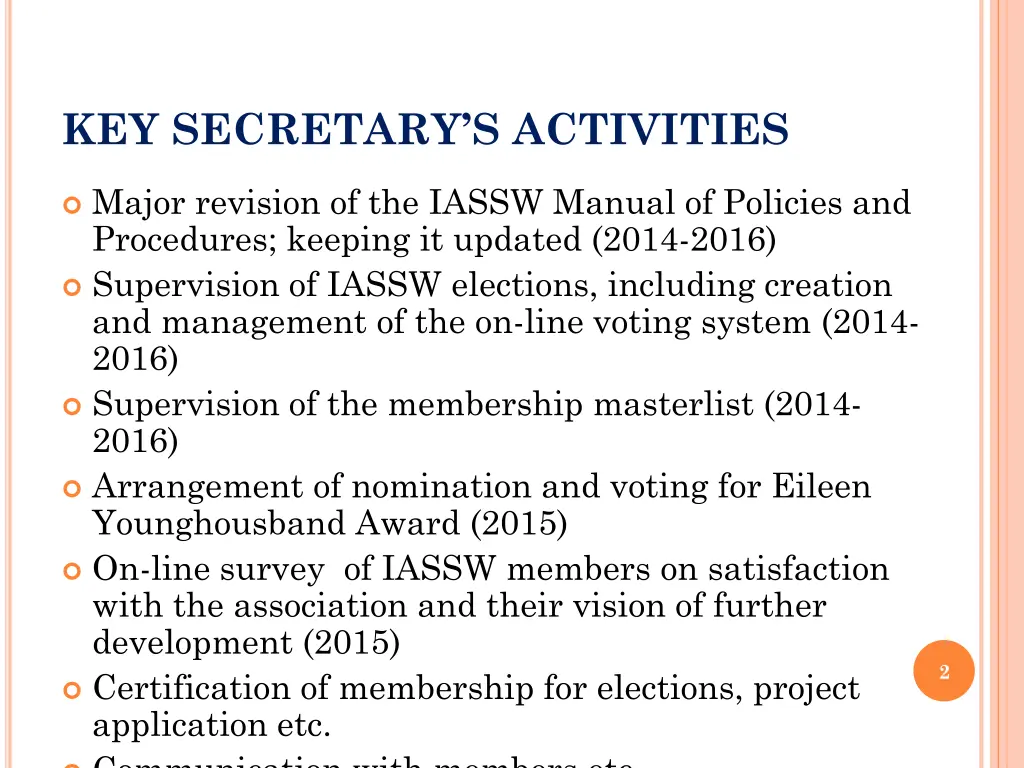 key secretary s activities