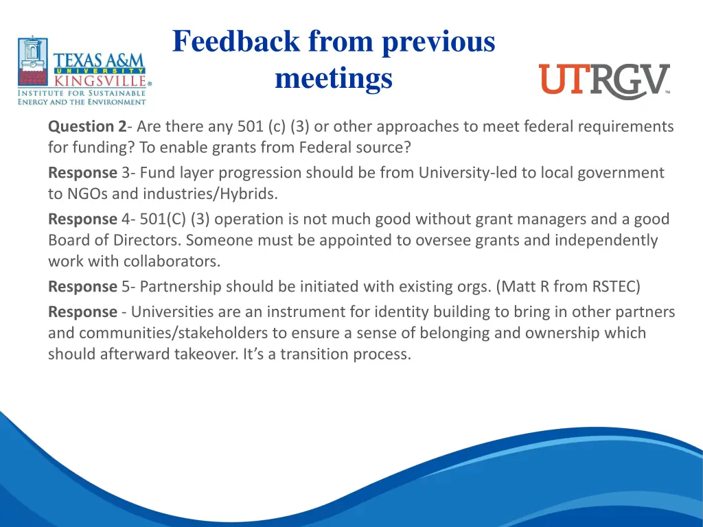 feedback from previous meetings 1