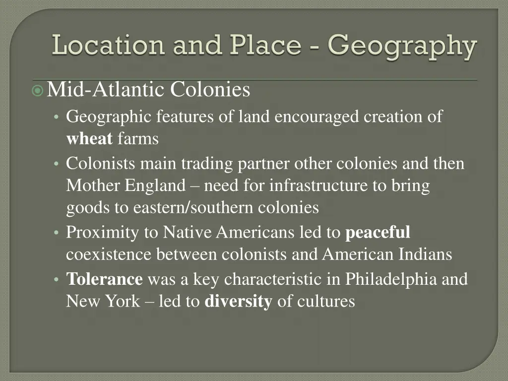 mid atlantic colonies geographic features of land