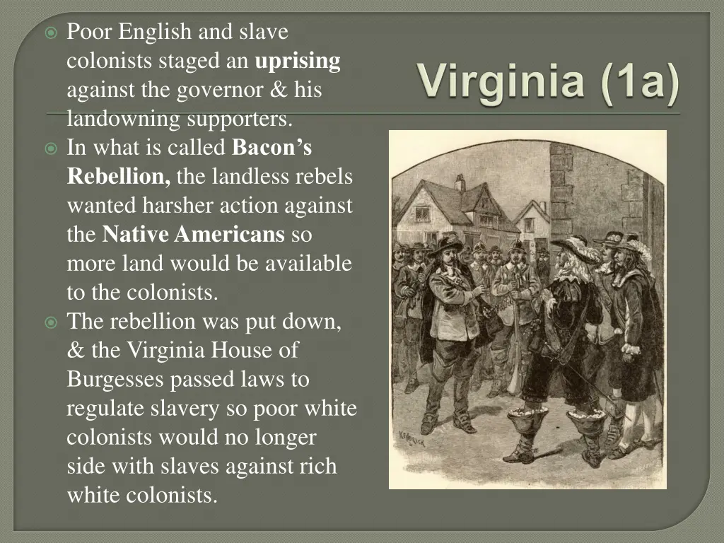 poor english and slave colonists staged