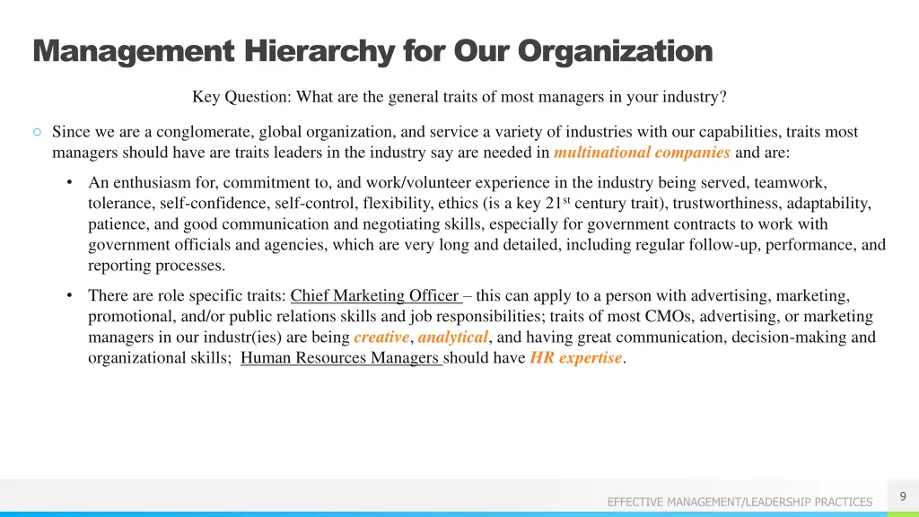 management hierarchy for our organization 1