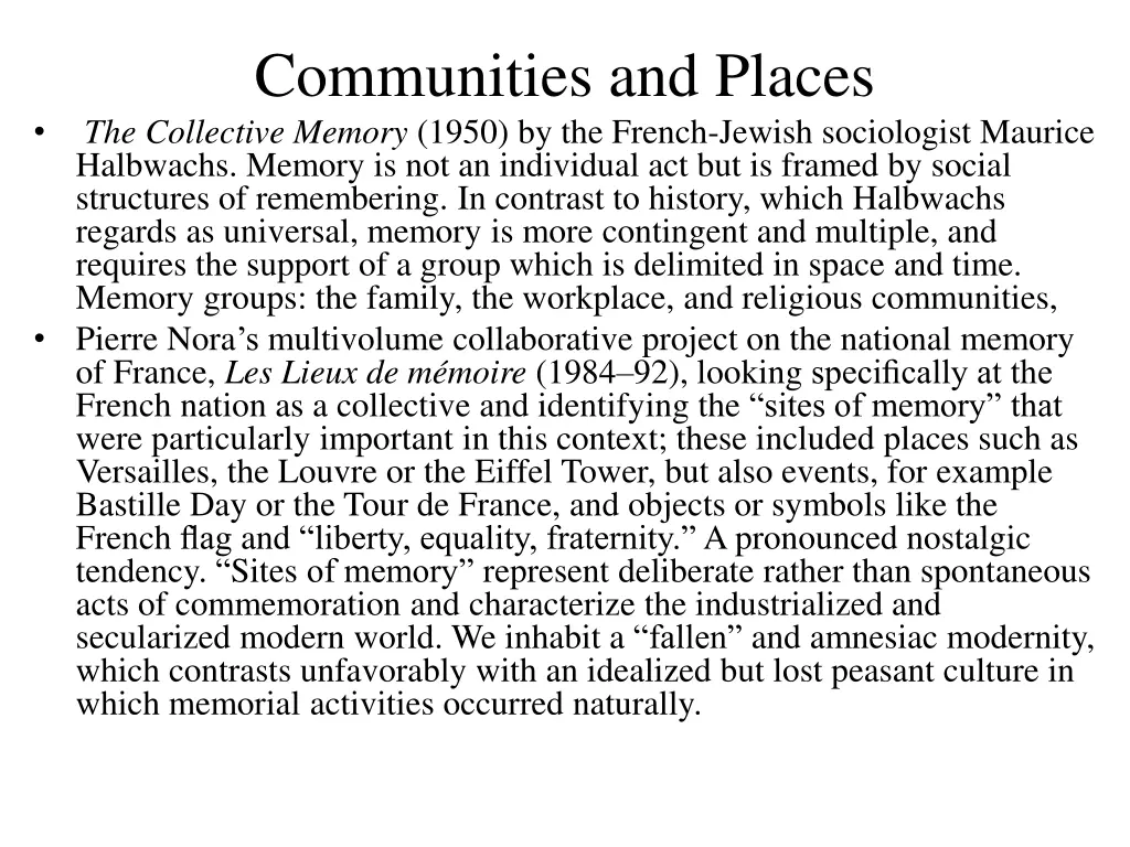 communities and places the collective memory 1950