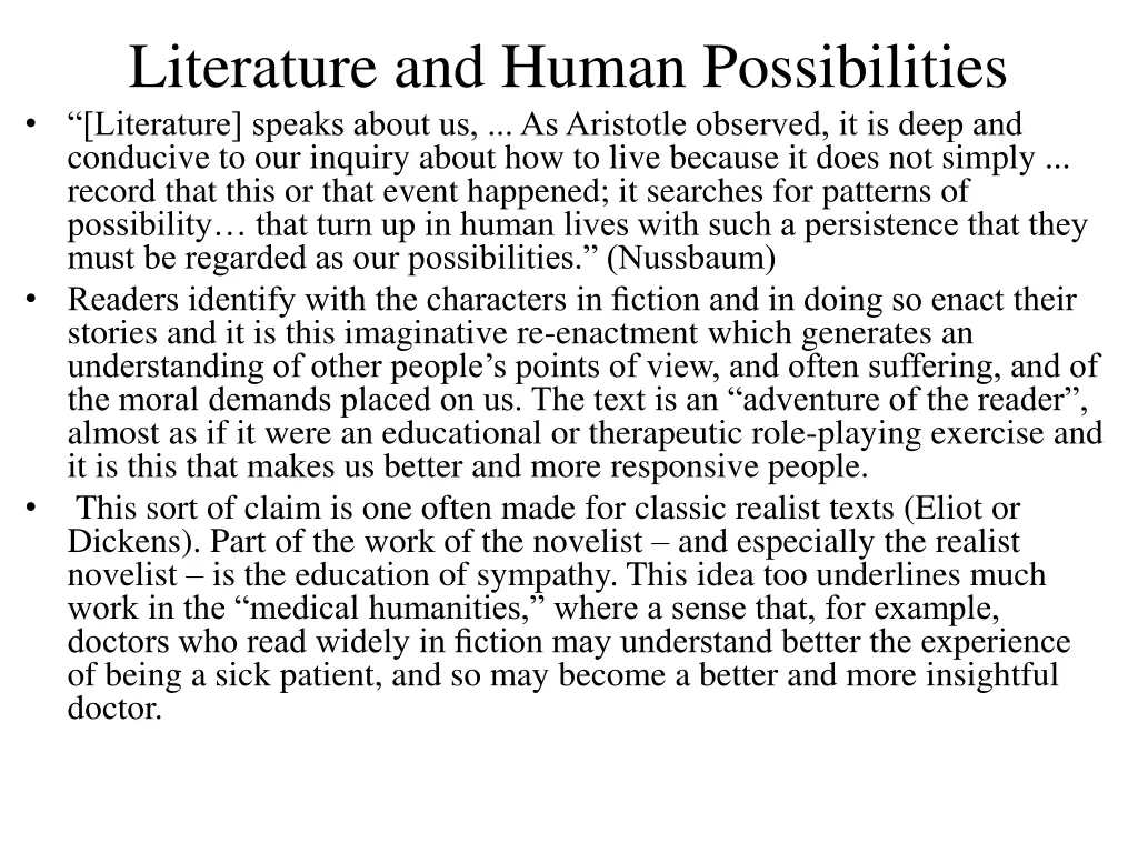 literature and human possibilities literature