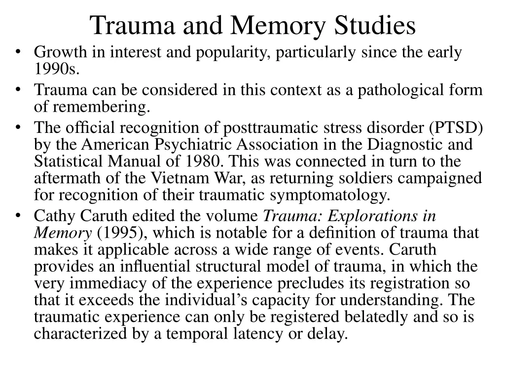 trauma and memory studies growth in interest