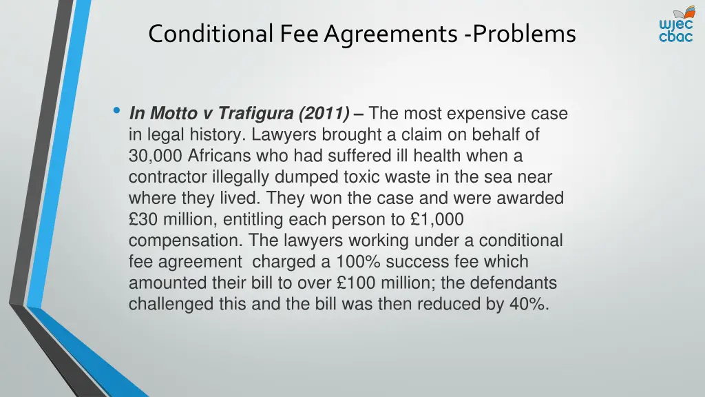 conditional fee agreements problems 1