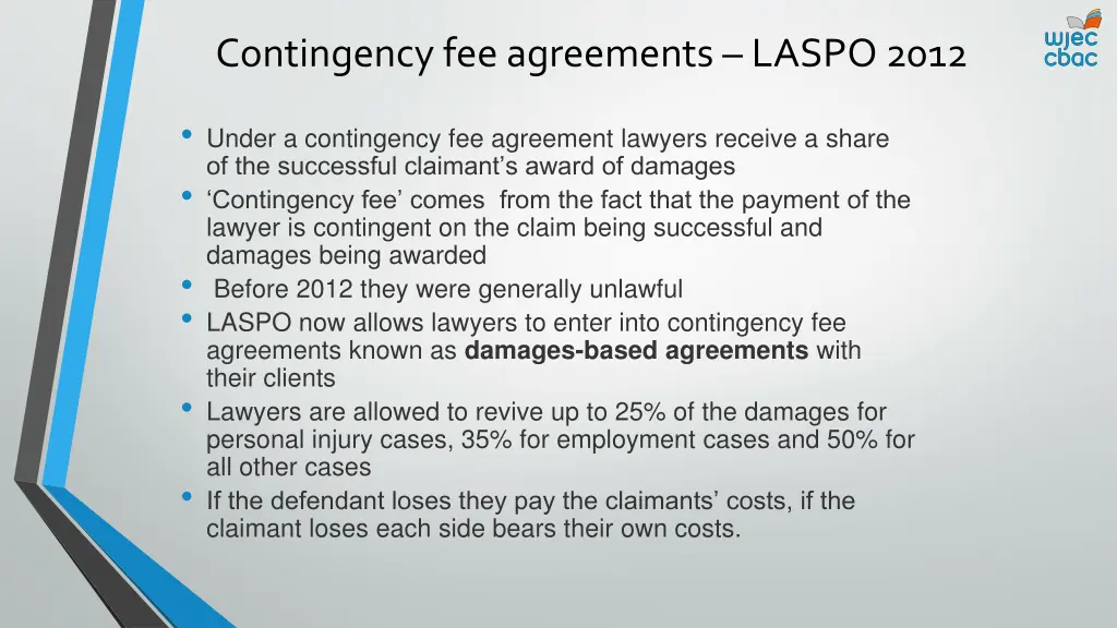 contingency fee agreements laspo 2012