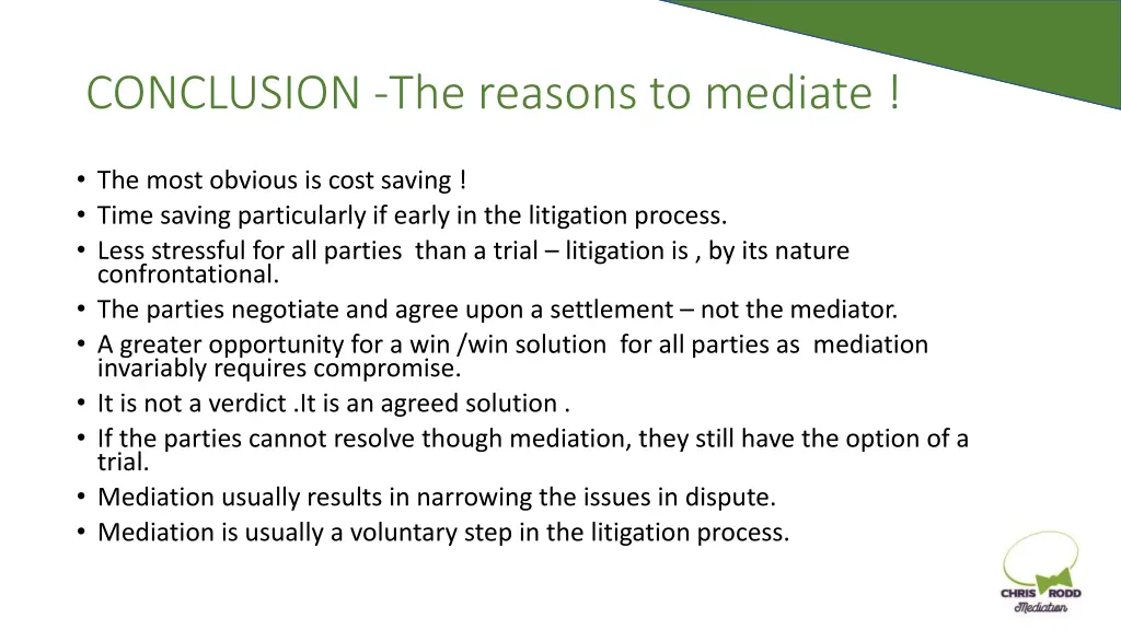 conclusion the reasons to mediate