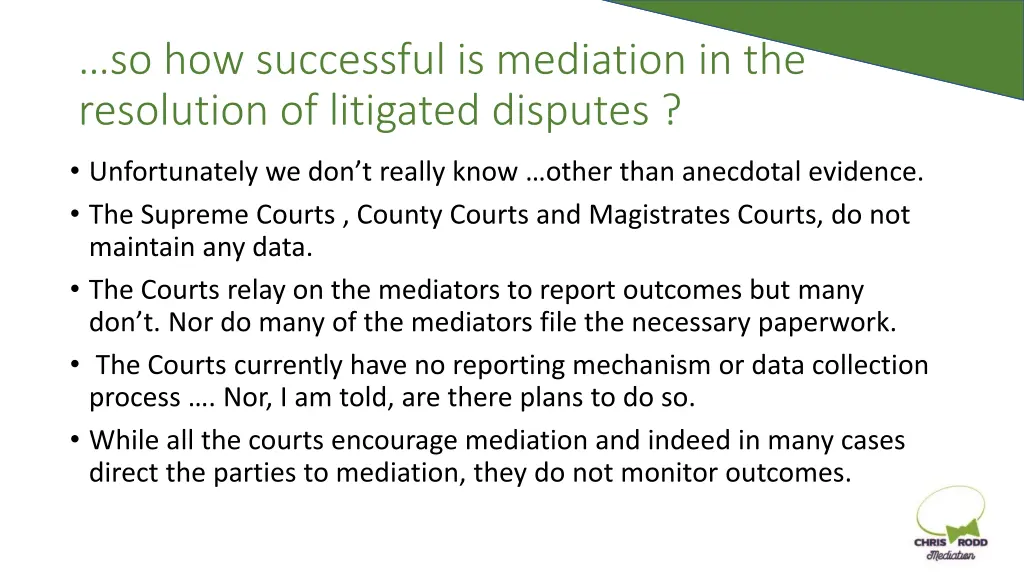 so how successful is mediation in the resolution